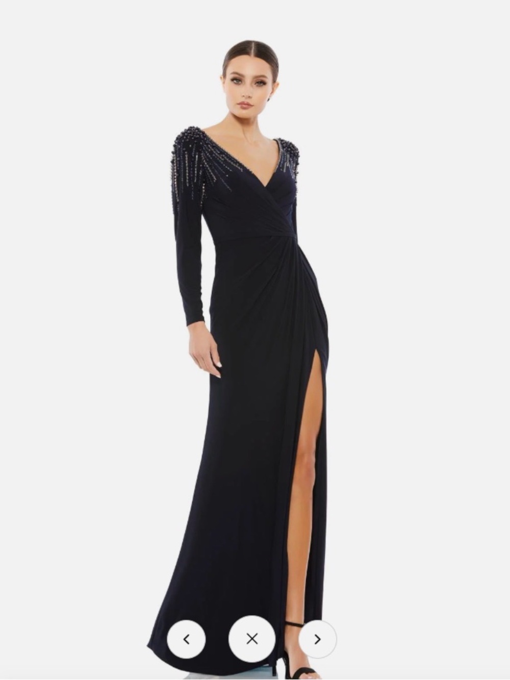 IEENA Mac Duggal 55715 Embellished Accents Faux Wrap Gown Midnight Blue